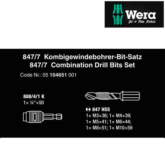 Wera 847/7 HSS Combined Tap Bit Set