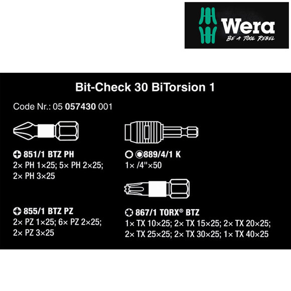 Wera, , Wera Bit-Check 30 BiTorsion Screwdriver Bit Set