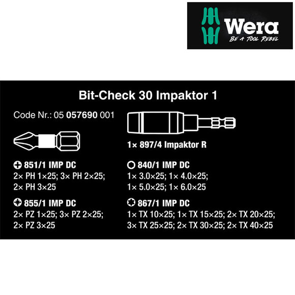 Wera, , Wera Bit-Check 30 Impaktor 1 Screwdriver Bit Set