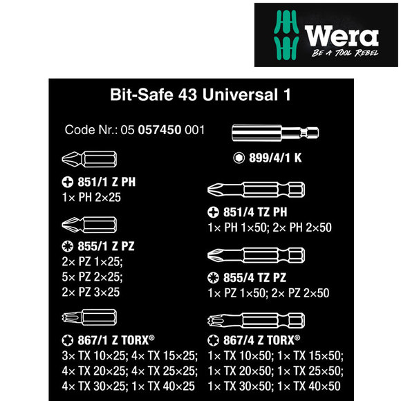 Wera, , Wera Bit-Safe 43 Universal 1 Screwdriver Bit Set