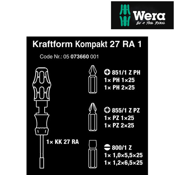 Wera, , Wera Kraftform Kompact 27 RA1 Ratchet Screwdriver 7 Piece