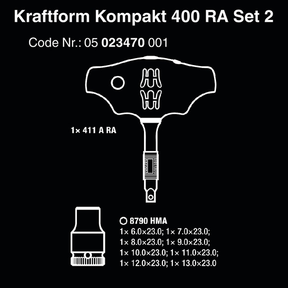 Wera, , Wera Kraftform Kompakt 400 RA Set 2 1/4" Drive - 9pcs