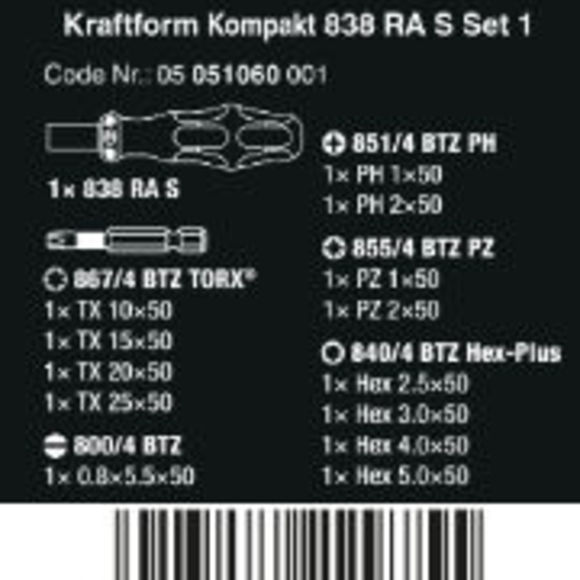 Wera, , Wera Kraftform Kompakt 838 RA S Set 1 14 pieces