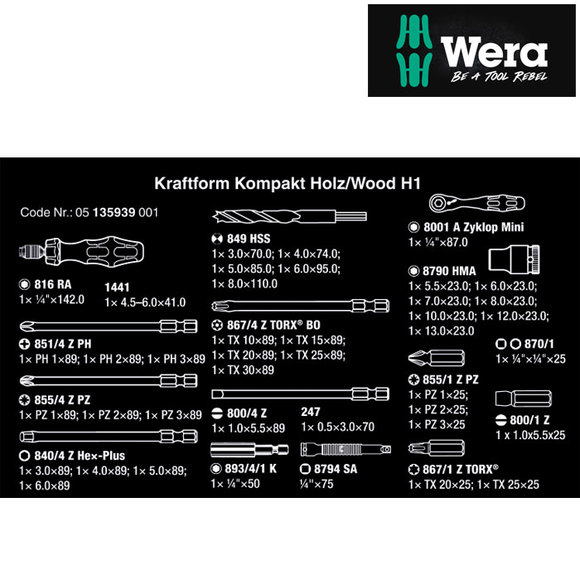 Wera, , Wera Kraftform Kompakt H1 Woodcraft Set