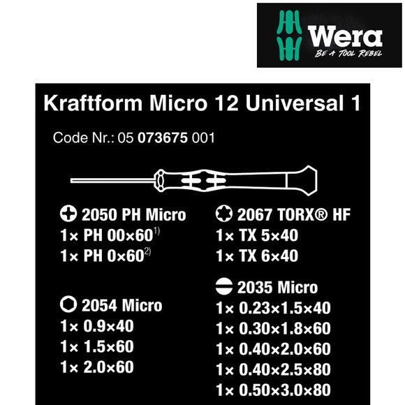 Wera, , Wera Kraftform MICRO 12 Universal 1 Screwdriver Set