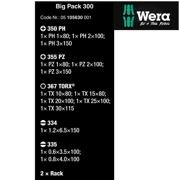 Wera, , Wera Kraftform Plus Lasertip Big Pack 300 Screwdriver Set
